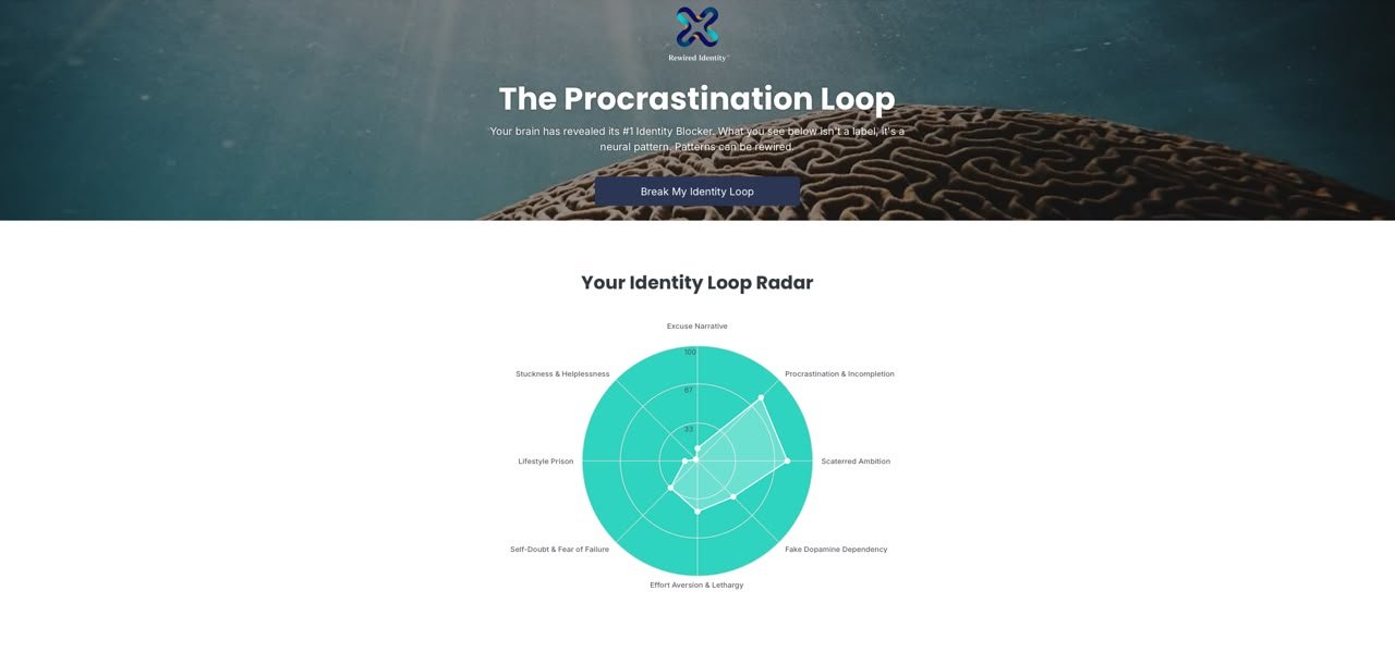 Assessment result page showing the identity loop radar chart